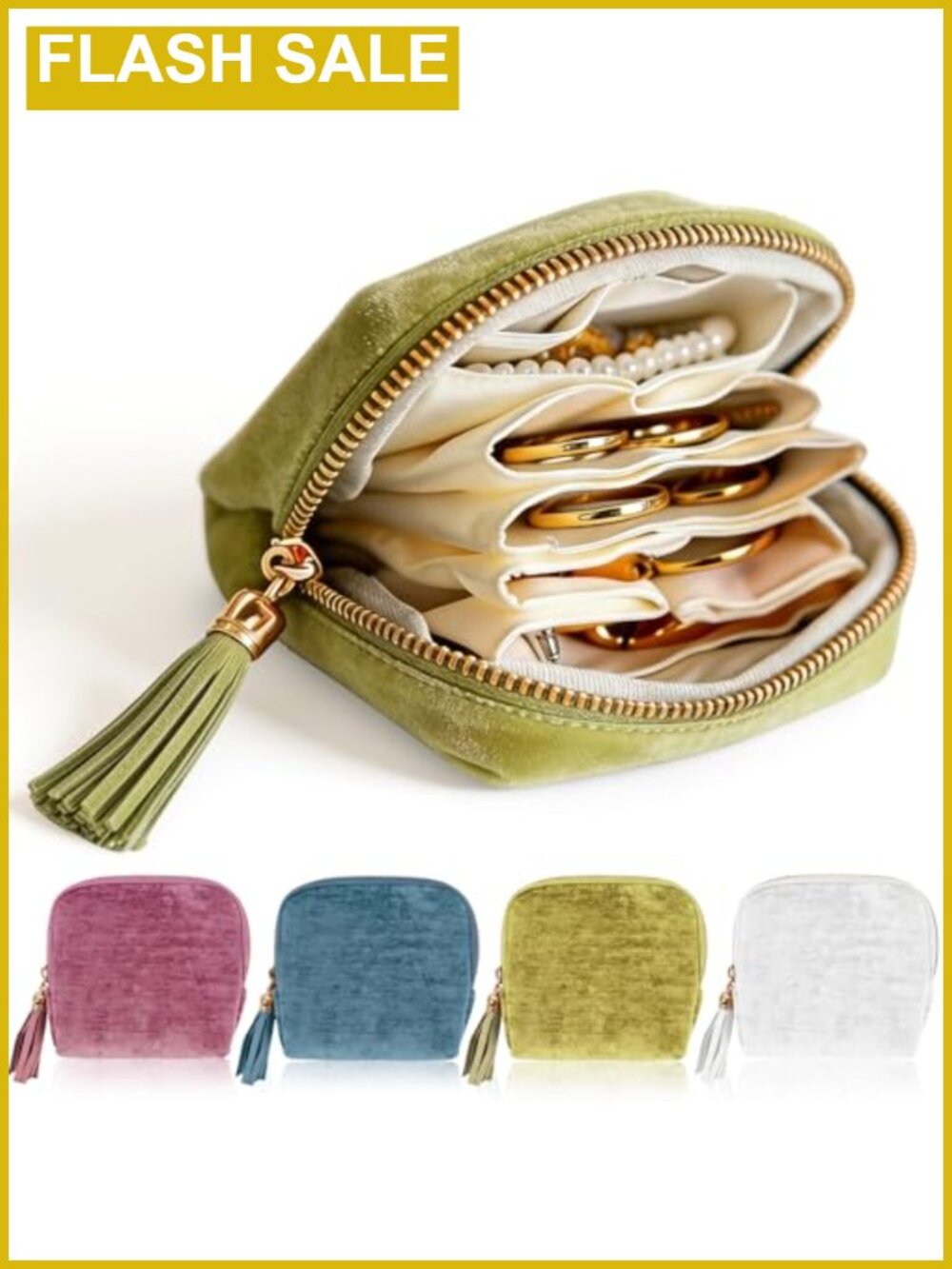 4 Pack Velvet Travel Jewelry Organizer Pouch with Multiple Compartments for